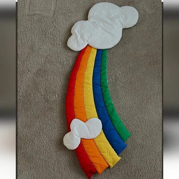 80’s Wooltex Quilted Fabric Rainbow with Clouds / Rainbow Brite